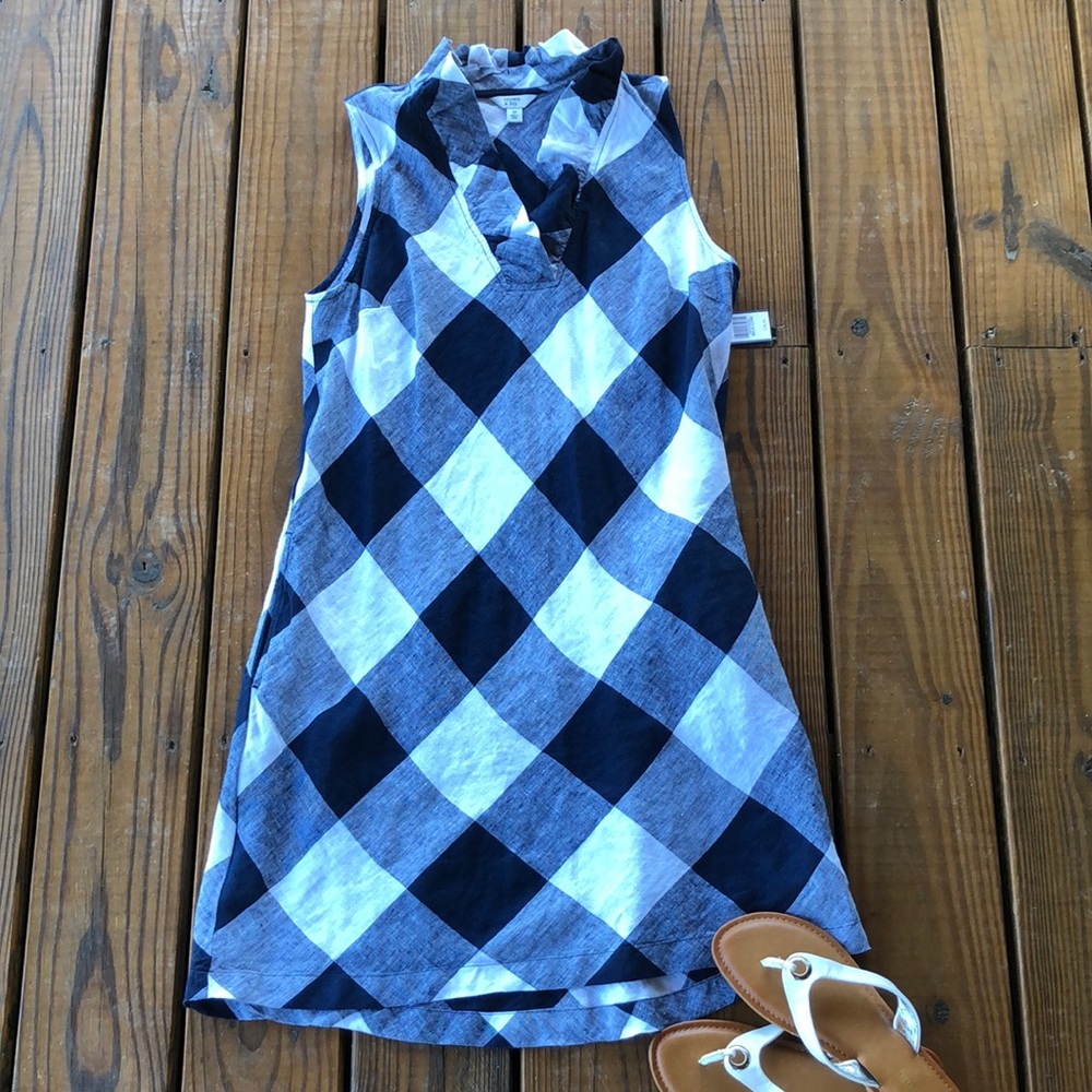 Crown & Ivy Navy and White Gigham Linen Blend Shift  W/ Pockets! -M - Picture 2 of 6